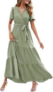 lot 2681 image: MASCOMODA Womens Summer Swiss Dot Maxi Dress - V-Neck Wrap, Flutter Sleeves XXL