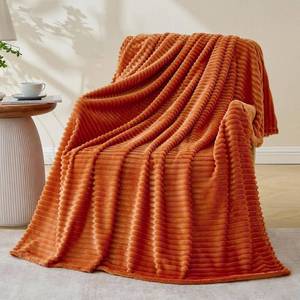 lot 2688 image: Bnuitland Burnt Orange Fleece Throw Blanket 300GSM Stripe 50x40 All Season