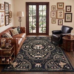 lot 2690 image: Garvee 5x7 Area Rug - Mushroom, Washable, Black Gothic Non-Slip Rug