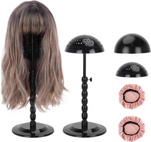 lot 2708 image: Plastic Wig Stand 2-Pack, Portable Foldable Velvet Cover, Height 12 18.8 in