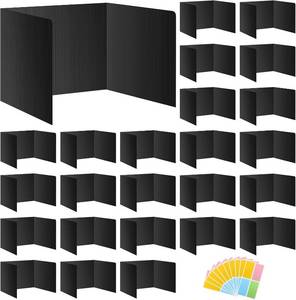 lot 2711 image: Black 24-Pack Desk Dividers for Students, Waterproof Plastic Carrel Dividers