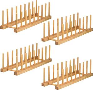 lot 2718 image: Lawei 4 Pack Bamboo Dish Drying Rack, Plate Rack Stand, Kitchen Organizer
