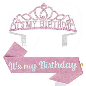 lot 2722 image: Birthday Crown and Sash Set with Rhinestone Tiara for Women & Girls