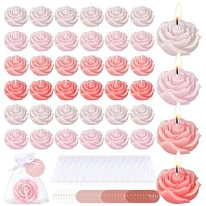 lot 2731 image: Treela Rose Flower Candles, 50-Set Pink Champagne Tealights Wedding Favors