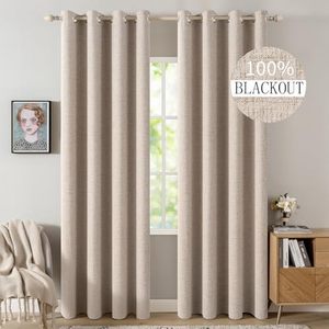 lot 2749 image: MIULEE 100% Blackout Linen Curtains, 52x90 in, Natural Beige, 2 Panels
