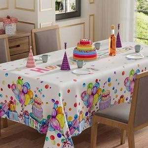 lot 2750 image: XCHI Happy Birthday White Rectangle Tablecloth 60x84  Washable Table Cover