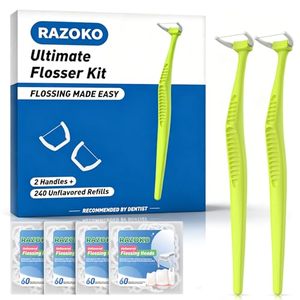 lot 2773 image: RAZOKO Long-Handle Dental Flosser Kit (2 Handles, 240 Refills)  Floss Picks