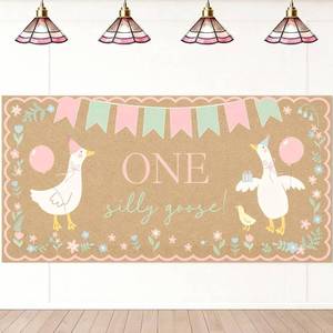 lot 2778 image: One Silly Goose Birthday Banner Decor, 62 x 31 in Kraft Paint Paper Backdrop