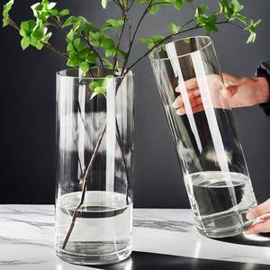 lot 2797 image: Tall Modern Clear Acrylic Cylinder Vase 4x12 in - Set of 2