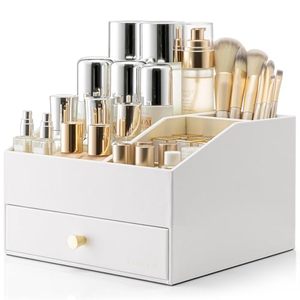 lot 2804 image: VLANDO 2-Layer Makeup Organizer with Drawers, White  Wipe-Clean PU  Missing D