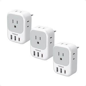 lot 2818 image: TESSAN European Travel Plug Adapter 3 Pack, USA to EU, PD 20W, 4AC 3USB