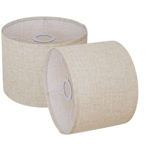 lot 2820 image: Beige Linen Drum Lampshades Set of 2, 8.66 TopBottom x 7.87 High