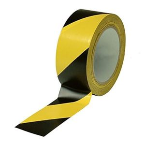 lot 2822 image: Tapix 2 in x 108 ft Black & Yellow Safety Tape Roll - Hazard Warning Tape