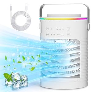lot 2825 image: Portable Air Conditioner Cooler, 3 Speeds, 5000mAh Battery, LED Light, Timer