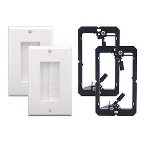 lot 2833 image: VCE Brush Wall Plate Cable Pass-Through with Bracket, White, 2-Pack