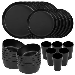 lot 2850 image: EjonirInjonir 24pcs Non-Toxic Black Wheat Straw Dinnerware Set for 6