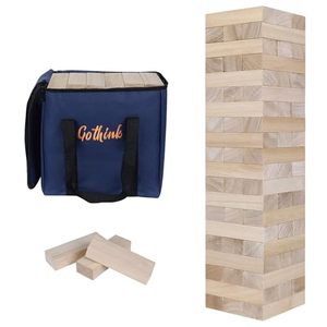 lot 2852 image: GOTHINK Giant Tumble Tower Game, 60pc Jumbo Wooden Blocks with Carry Case