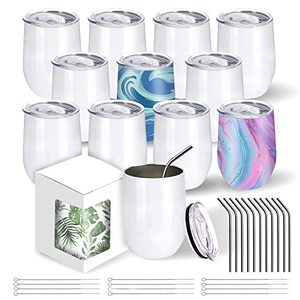 lot 2866 image: BetterSub 12 oz Sublimation Wine Tumblers, Stainless Lid, White (12-Pack)