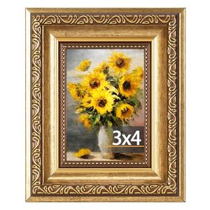 lot 2900 image: JCJMY 3x4 Vintage Picture Frame, Shatter-Resistant Plexiglass, Gold, 1 Pack