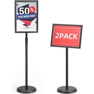 lot 2918 image: GUOHONG 2-Pack Sign Stand 8.5x11, Adjustable Floor Holder, 360  Rotation