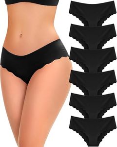 lot 2932 image: FINETOO Seamless Women No-Show Cheeky Bikini Panties 6 Pack  Wave Silky L