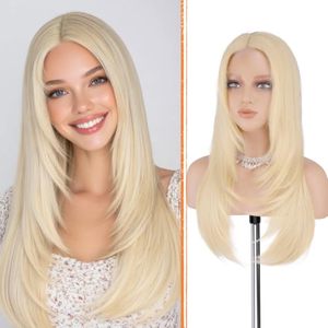 lot 2933 image: Haloo Blonde Wig with Curtain Bangs, Lace Front, 24-Inch, Synthetic Hair