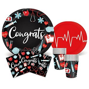 lot 2940 image: Whaline 125Pcs Nurse Graduation Party Dinnerware Set   50 Plates 50 Napkins