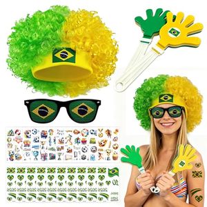 lot 2948 image: 2026 Soccer Set Brazil Flag Wig, Glasses, 2 Hand Clappers, 22 Stickers
