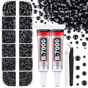 lot 2949 image: 6100Pcs Resin Rhinestones with 2x10ml B7000 Glue, Flatback Diamonds (Black)