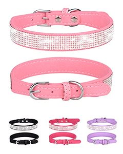 lot 2954 image: Adjustable Leather Suede Rhinestone Dog Collar for Small Dogs (Pink, S)