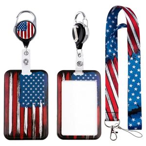 lot 2962 image: American Flag Badge Holder with Lanyard, Plastic Name Tag, Retractable Reel