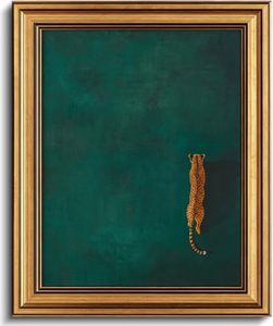 lot 2973 image: Gold Framed 3D Wall Art, Green Cheetah Canvas Prints, Leopard Decor 16x12 in