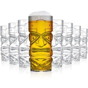 lot 2974 image: Okllen 8 Pack Plastic Tiki Cups, 16 oz Clear Tiki Cocktail Mugs