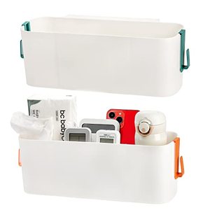 lot 2975 image: Yopay 2-Pack Bedside Caddy Organizer, Plastic Bunk Bed Shelf with Hook