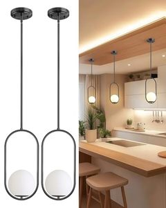 lot 2976 image: Majade Pendant Lights 2-Pack, Black Glass Globe Kitchen Island Chandelier