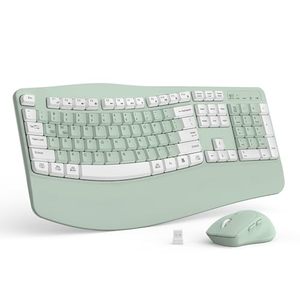 lot 2981 image: Wireless Keyboard and Mouse Combo,2.4G Ergonomic Wave Keys(Pink)