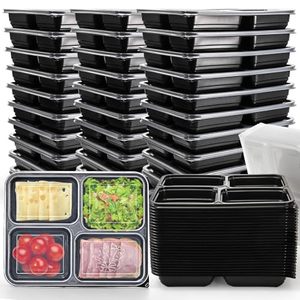 lot 2983 image: Noamus 50pk Meal Prep Containers, 34oz, Leak-Proof, BPA-Free, 4Compartment