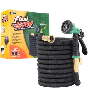 lot 2990 image: Flexi Hose 50ft Expandable Hose with 8-Function Nozzle, Brass Fittings