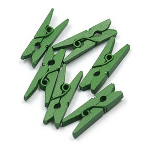 lot 2998 image: Mini Colored Spring Wood Clips, Green, 100pcs