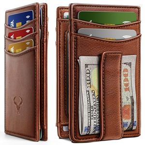 lot 3001 image: BULLIANT Magnetic Slim Leather Pocket Wallet Money Clip For Men 12Cards