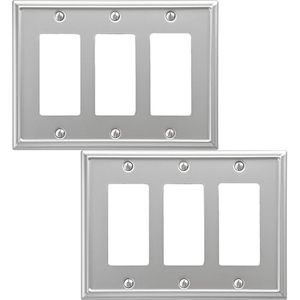 lot 3018 image: OKAWYC Triple Decorator Light Switch Cover Aria Metal Wall Plate, 2-Pack
