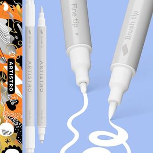 lot 3022 image: ARTISTRO White Dual-Tip Acrylic Paint Pens - Set of 2