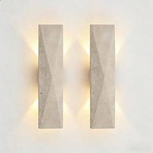 lot 3029 image: 2-Pack Japanese Style LED Wall Sconce Travertine Stone 18W 3000K 110-240V