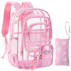 lot 3062 image: Clear Backpack 17-Inch See-Through Bookbag, Heavy-Duty for School