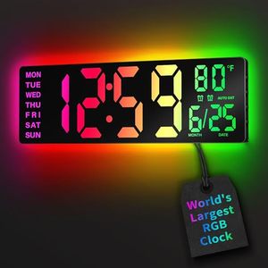 lot 3075 image: EASYERA 16.5 Large Digital Wall Clock with BT Sync,11 RGB Lights