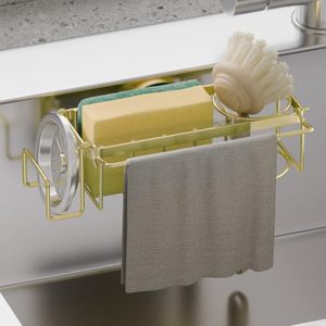 lot 3080 image: TAILI 4-in-1 Sponge Holder for Kitchen Sink with Strong Suction Cup-Gold