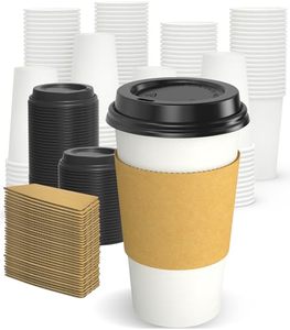 lot 3086 image: Dealusy 100 Pack 16 oz Disposable Coffee Cups with Sip Lids and Sleeves