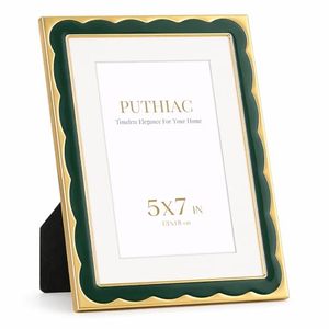 lot 3089 image: puthiac 5x7 Scalloped Enamel Picture Frame, Gold Edge, Hidden Jade