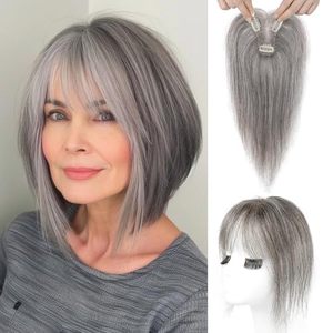 lot 3090 image: REECHO Real Human Hair Toppers with Bangs, Clip-in 360  3D, Dark Gray