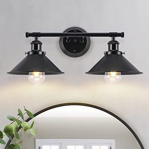 lot 3096 image: Black Bathroom Light Fixture, 2-Light Farmhouse Vanity Lights for Bathroom